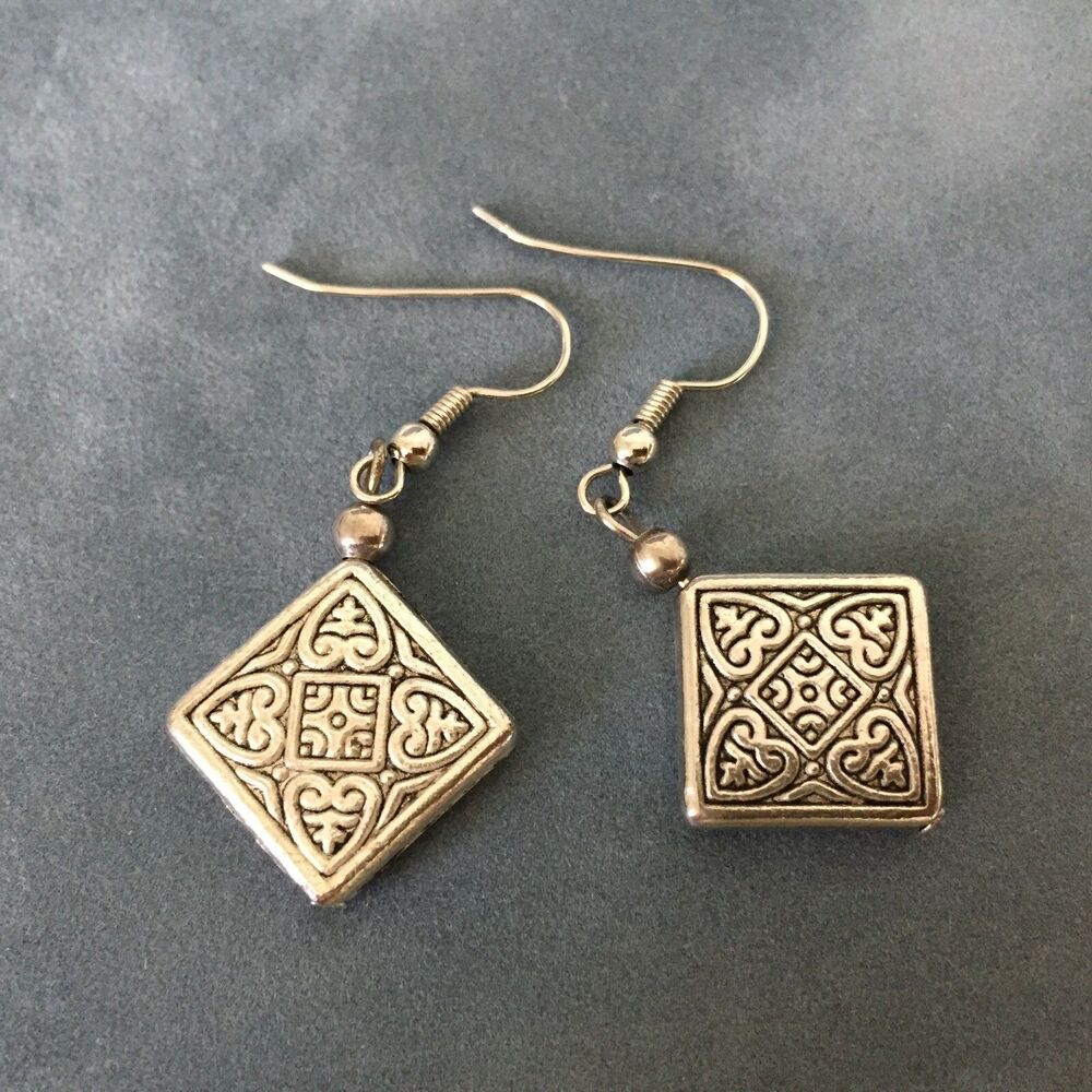 Tibetan Silver Double Vajra Symbol Charm Dangle Drop Earrings Boho